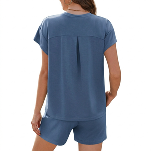 Conjunto de Dos Piezas para Mujer, Talla Grande, Verano 2026, Camiseta de Punto Informal, Color Sólido, Logotipo Bordado, Corte Holgado - Product Image 2