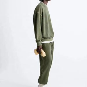 Sweat-shirt à col rond en coton vert olive pour homme, coupe classique, couleur unie, style décontracté, tissu French Terry respirant, service OEM - Product Image 2