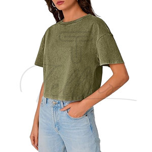 Wholesale 100% Cotton Summer <b>Crop</b> <b>Top</b> Women's T-shirt Acid Washed Oversized Drop Shoulder Eco-Friendly Quick Dry Custom Logo Hip - Product Image 3