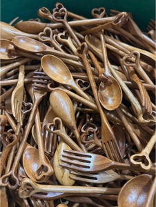 Ensemble de cuillères en bois du Vietnam, faites à la main, pour remuer la soupe, mélanger les sauces, servir et décorer la cuisine - Product Image 6
