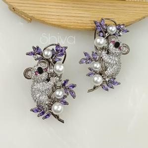 Boucles d'oreilles Kundan en laiton argenté de qualité supérieure, serties de zircon, magnifiques, pour femmes et filles, pour les soirées et les occasions spéciales - Product Image 2