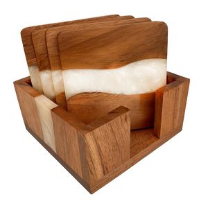 Handcrafted Wooden Square Coaster Set Heat Resistant Durable Drink Coasters for <b>Coffee</b> Tea <b>Table</b> Protection <b>Rustic</b> Mats & Pads - Product Image 2