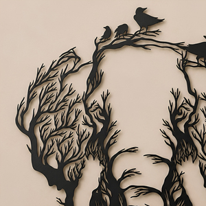ELEPHANT <b>BIRDS</b> WALL <b>DECOR</b> Iron Tree Silhouette Wall Art Black Finish Handmade Decorative Hanging Contemporary Modern Nature - Product Image 1