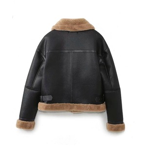 Blouson bomber en cuir PU noir pour homme avec doublure en fausse fourrure, fermeture éclair, coupe-vent, style motard, manteau d'hiver - Product Image 4
