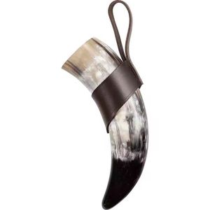 Cuerno Natural con Soporte de Cuero, Cuerno para Beber con Base de Cuero, Estilo Artesanal Pulido para Navidad, Cuerno Animal Único. - Product Image 4