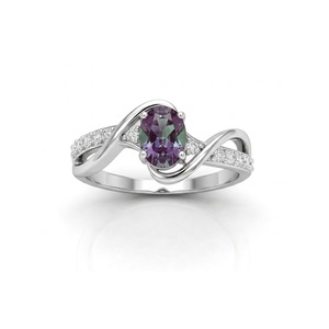 Bague de fiançailles vintage pour femme en argent 925 avec Alexandrite 7x5mm VVS taille ovale, sertie de griffes et pierres latérales en zircon cubique, troisième partie - Product Image 1