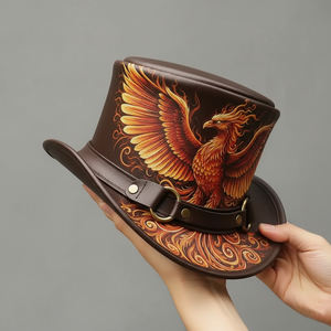 Handmade Leather <b>Top</b> Hat Hand Unisex Fantasy & Steampunk Headwear Steampunk Cosplay - Product Image 2