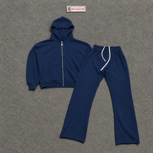 Conjunto Deportivo de Forro Polar Azul Marino para Hombre, Sudadera con Cremallera Completa y Pantalones Jogger, Ropa Deportiva Informal de Invierno, Venta al Por Mayor, Fabricante OEM - Product Image 5