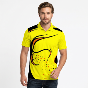 Men's Short Sleeve <b>Polo</b> Shirt Yellow Black <b>Orange</b> Abstract Geometric Print Quick Dry Knitted Polyester Sporty Fit - Product Image 3