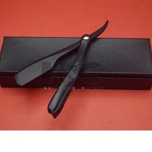 Rasoir à barbe tendance avec logo personnalisé, rasoir droit pliant pour hommes, rasoir de barbier pour l'épilation, manche entièrement noir, offre logo - Product Image 6