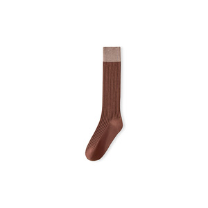 Contrast Cuff Knee High Socks Ribbed Cotton Long Stockings Soft Breathable Calf Length Hosiery Casual School Style Socks - Product Image 5
