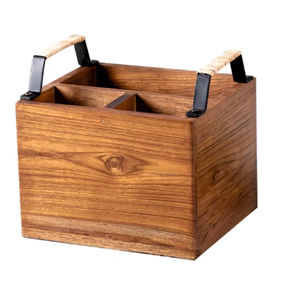 <b>Rustic</b> Wooden Cutlery Caddy 3 Compartment Utensil Holder Countertop Flatware Organizer <b>Desk</b> Storage Box with Metal Handles Caddy - Product Image 2