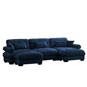 Divano Modulare a U Moderno a 3 Posti con Due Pouf Mobili, Cuscini Lombari e Cuscini Decorativi per Soggiorno - Product Image 5