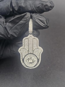 Colgante de Mano de Hamsa con Ojo de Diamante, Plata 925, Hecho a Mano, Colgante de Oro, Amuleto Religioso, Joyería Unisex - Product Image 1