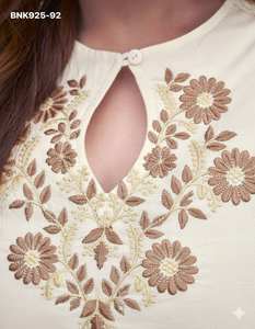 Dernière collection de magnifiques ensembles Kurti en rayonne tissée avec broderies, pantalon et dupatta, fournisseur d'Inde, mode féminine. - Product Image 3