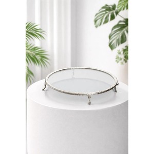 Circular Metal Cake Stand with Glass Top Handmade Decorative Design Silver Finish - Product Image 3