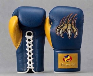 Guantes de Boxeo DF-BGAyb1-premium MMA de 10oz con Cordones, Azul/Amarillo, de Cuero, para Sparring, Gimnasio, Artes Marciales, Kickboxing, Entrenamiento, para Adultos - Product Image 1