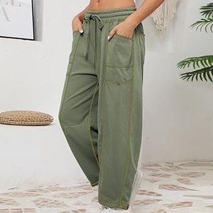 Pantalones de chándal holgados y cómodos de algodón 100% para mujer, estilo barrel, con cintura elástica y bolsillos, joggers de frente plano para primavera - Product Image 4
