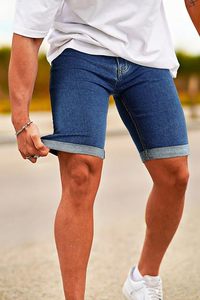 Pantalones Cortos de Mezclilla Bermuda Azul Claro para Hombre, Personalizados, Transpirables, Estilo Vintage, Cintura Media, Pierna Ancha, Estilo Hip Hop - Product Image 2