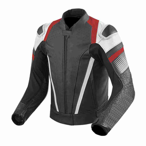 Blouson de moto en cuir pour homme à manches longues, coupe-vent, color-block, toutes saisons, style course - Product Image 4