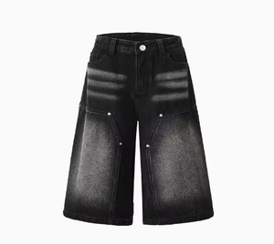Denim <b>Mid</b>-Waist Cargo Shorts Men - Product Image 4