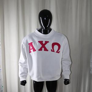 WHITE <b>Mock</b> <b>Neck</b> Sweatshirt 100% PINK Applique Embroidery wide <b>neck</b> Sweatshirt Finer Threads - Product Image 2