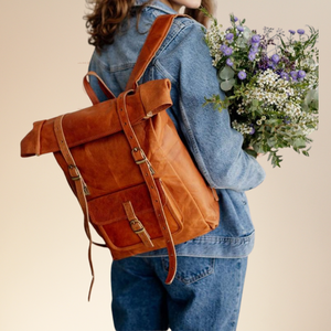 Mochila de Cuero Vintage de Primera Calidad con Parte Superior Enrollable para Hombre y Mujer, Mochila de Viaje de Cuero Genuino Resistente, Bolso Escolar Elegante para la Universidad - Product Image 2