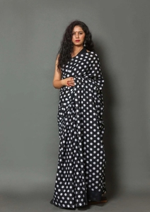 Sari Tradicional KV con Estampado de Polka para Mujer, de Algodón Puro, Reversible, para Bodas y Fiestas Otoñales en India (Negro), Sin Arrugas, de Secado Rápido - Product Image 4