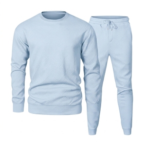 Ensemble de survêtement pour homme à col rond, couleur unie, manches longues, en polyester, vêtements décontractés, coupe régulière, pantalon à cordon de serrage, automne - Product Image 3