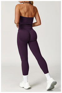 Conjunto de Yoga de 2 Piezas, Cuello en V, Cintura Alta, Largo Completo, Ropa Deportiva sin Costuras, Elástica en 4 Direcciones - Product Image 5