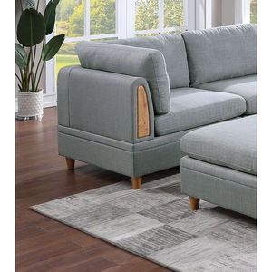 Cuscino Angolare Dorris in Tessuto Grigio Chiaro per Divano da Soggiorno con Gambe in Legno, Design Elegante e Confortevole - Product Image 3
