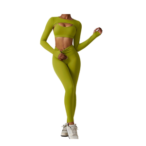 Factory Direct Premium Quality Women's Yoga Sets Custom Design High <b>Stretch</b> <b>Long</b> <b>Sleeves</b> Crop <b>Top</b> Cut-out Design Gym Fitness Set - Product Image 6