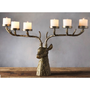 Modern Art Aluminum Christmas Candlestick <b>Pillar</b> Reindeer Holder Interior Decor Full Handmade Gold Deer Sculptural Candle Stand - Product Image 4