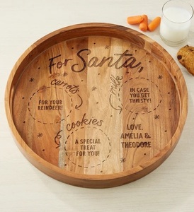 Personalized Acacia <b>Wood</b> Santa Cookie Tray Custom <b>Christmas</b> <b>Eve</b> Serving Platter Engraved Durable and jewelry organizer tray - Product Image 1