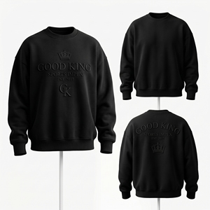 Sudadera Personalizada para Hombre, Negra, Oversize, Cuello Redondo, Felpa de Algodón Grueso, Logotipo en Relieve Tonal Delantero y Trasero, Estilo Urbano - Product Image 3