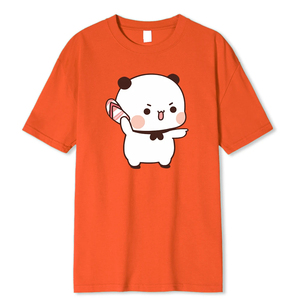 T-shirt décontracté pour homme en jersey tricoté 100 % coton respirant, blanc, à manches courtes, col rond, imprimé numérique motif panda, avec logo frontal - Product Image 5