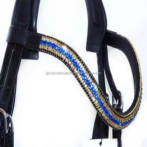 Selle anglaise noire cuir cheval front bande forme de vague tailles personnalisées cristaux multicolores strass bling front band pour chevaux - Product Image 1