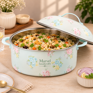 Casserole de service en émail floral Marvel Handicrafts avec couvercle, poignées latérales imprimées pastel, ustensiles de cuisine haut de gamme pour la cuisine et la salle à manger - Product Image 4