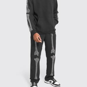Neuer schwarzer Herren-Trainingsanzug mit Kapuze, Sweatshirt mit Knochen-Print und Jogginghose, Streetwear, Freizeitkleidung, Sportbekleidung, volle Länge, normale Passform - Product Image 4