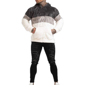 Pull à capuche en sherpa pour homme, polaire épaisse, couleurs contrastées, pull chaud d'hiver, manches longues, motif uni - Product Image 2