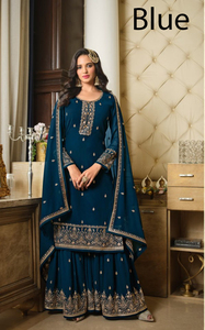 Dernière collection de vêtements ethniques indiens et pakistanais pour fêtes, haut et dupatta Sharara brodés personnalisables, entièrement cousus - Product Image 2