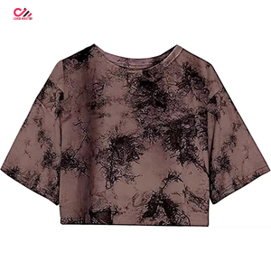 T-shirt personnalisé à imprimé tie-dye pour femmes, t-shirts courts de qualité supérieure, manches courtes, crop tops - Product Image 1