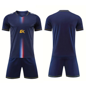 Conjunto de Camiseta de Fútbol Sublimada Azul Marino para Hombre, Manga Corta, Cuello en V, Uniforme de Fútbol con Diseño a Rayas, Absorbe la Humedad - Product Image 1
