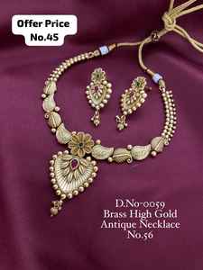 ชุดสร้อยคอทองเหลืองโบราณแบบอินเดียโบราณ ชุบทองคำขาว พร้อมต่างหู - เครื่องประดับเจ้าสาวและงานแต่งงานสไตล์ราชวัติ - Product Image 2