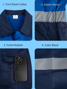 Combinaison de travail de sécurité imperméable et respirante, taille européenne, avec fermeture éclair frontale et multiples poches, color-block - Product Image 5