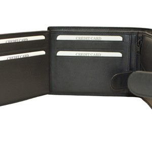 WOW Men's Genuine Leather Trifold <b>Wallet</b> <b>RFID</b> <b>Blocking</b> Slim Minimalist Black Fold Closure Daily Use - Product Image 3
