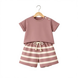 Ensemble T-shirt et short pour garçons en 95% bambou et 5% élasthanne, tenue douce et respirante pour tout-petits, vêtements pour bébés personnalisés, OEM, marque privée - Product Image 1