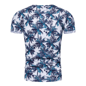 Camiseta Personalizada de Manga Corta para Hombre, Corte Ajustado, Estampado de Hojas Tropicales, Cuello Redondo, Transpirable, Tejida, Informal, para Verano - Product Image 4
