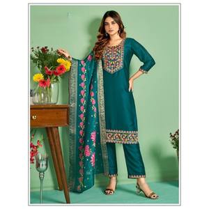 ชุดงานปักไหมพร้อมชุดเสื้อผ้าชั้นในและล่างมีการออกแบบ dupatta-rama - Product Image 1