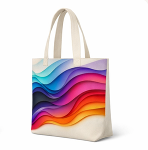 Custom Logo Print Colorful Wave Pattern <b>Canvas</b> Tote <b>Bag</b> <b>Large</b> Size Geometric Design Shopping <b>Bag</b> Daily Use - Product Image 5